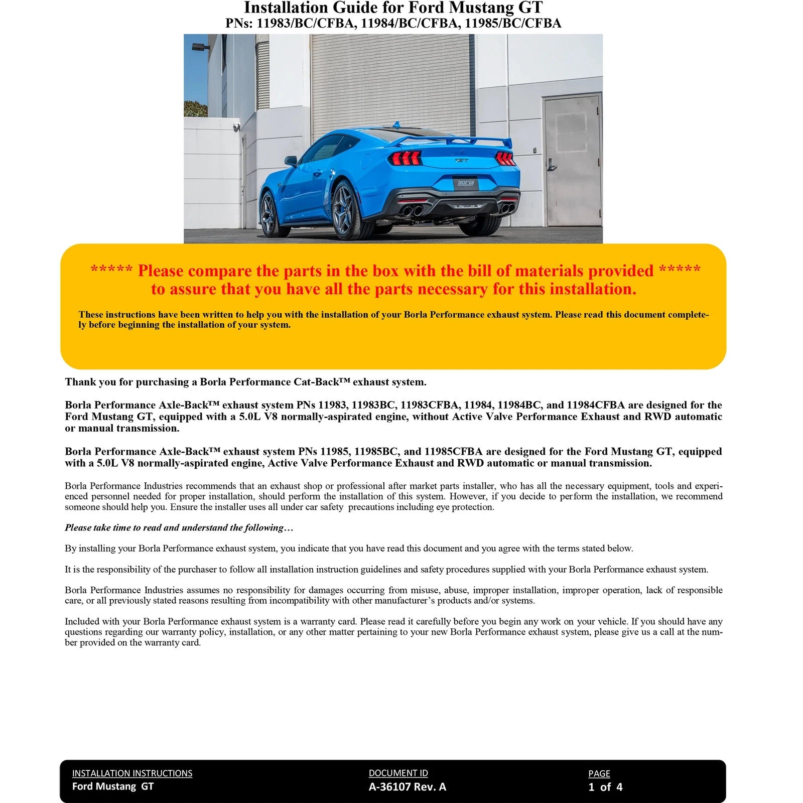 Borla 2024 Ford Mustang GT 5.0L V8 w/o Active Exhaust S-Type Axle-Back Exhaust System - Black Chrome