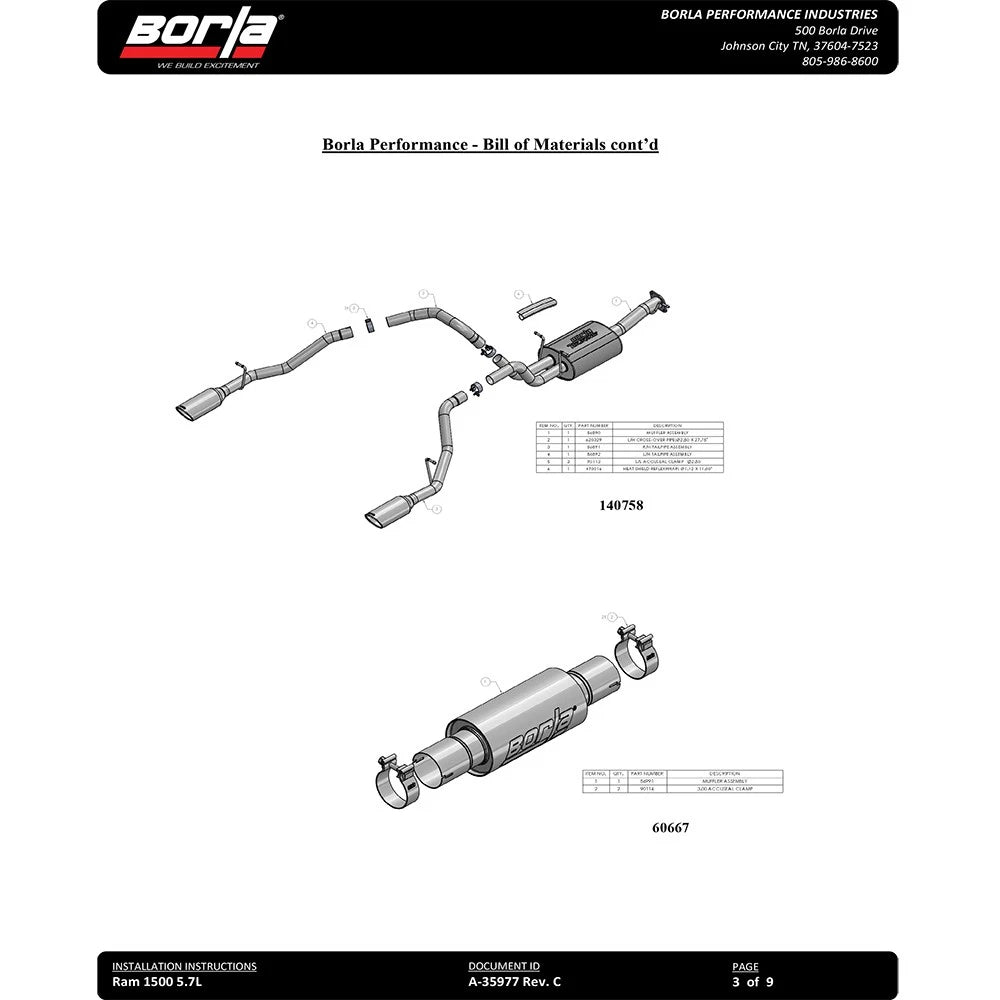 Borla 2019 RAM 1500 5.7L V8 AT 4DR Crew Cab Short Bed Atak SS Catback Exhaust - Black Chrome Tip