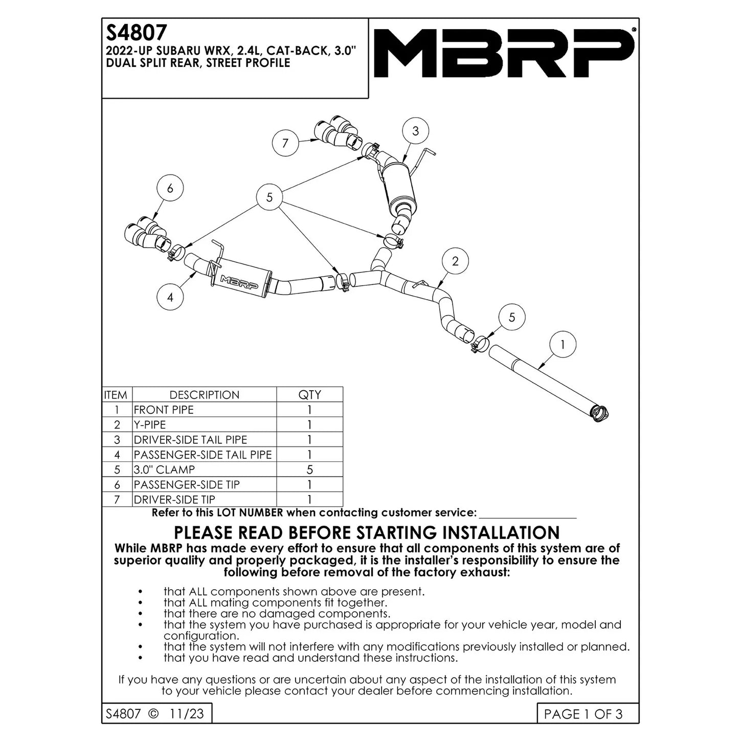 MBRP 2022+ Subaru WRX 3in Cat-Back Dual Split Rear Quad Tips Street Profile Exhaust