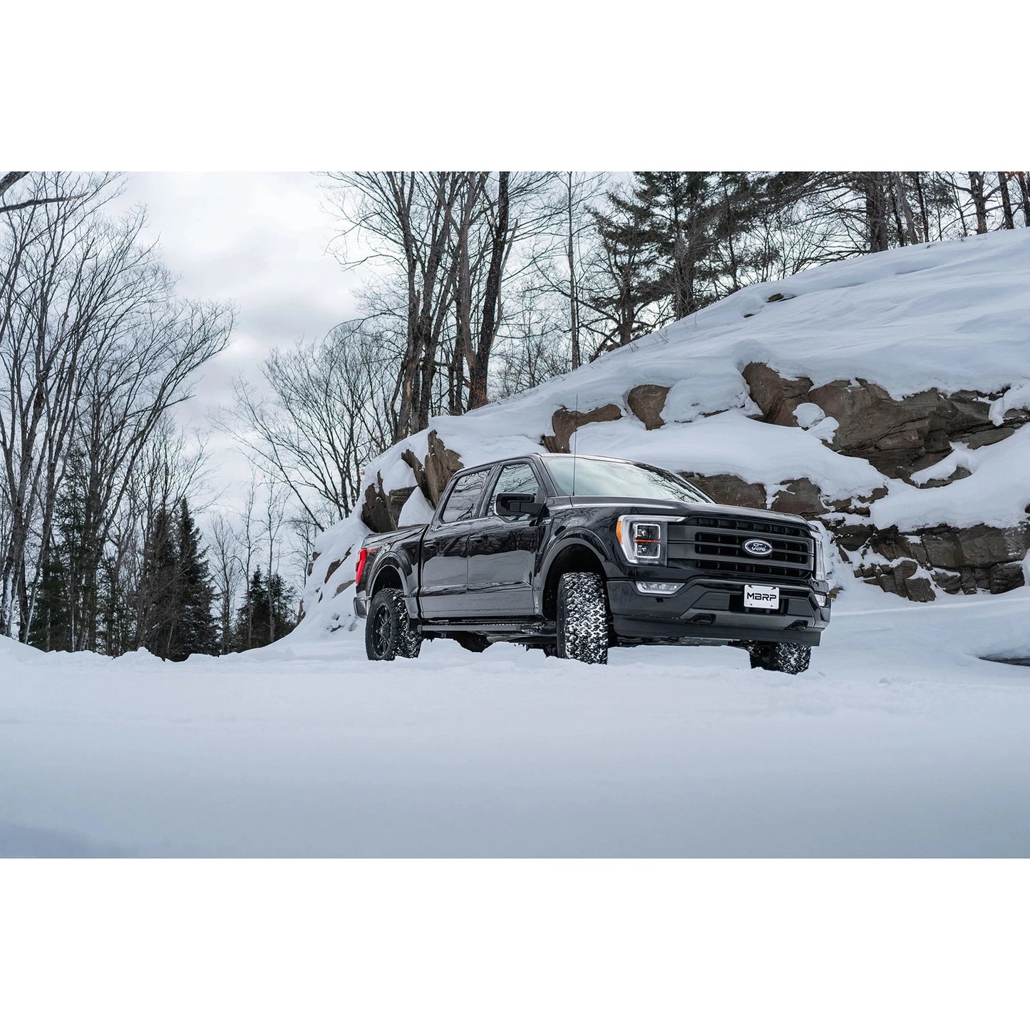 MBRP 2021+ Ford F150 2.7L/3.5L/5.0L 4in Black-Coated AL Steel Cat-Back - RACE VERSION