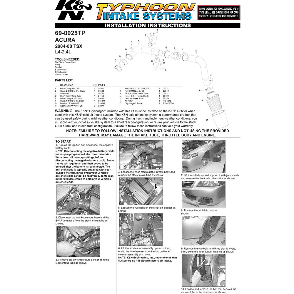 K&N Performance Intake Kit TYPHOON; ACURA TSX (CCA), 2004-06; POLISH