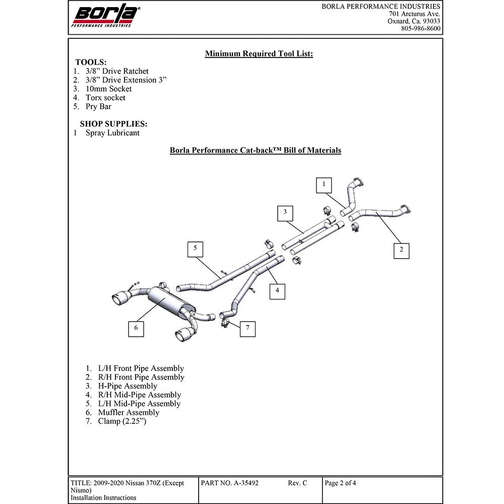 Borla 09-16 Nissan 370z Catback Exhaust