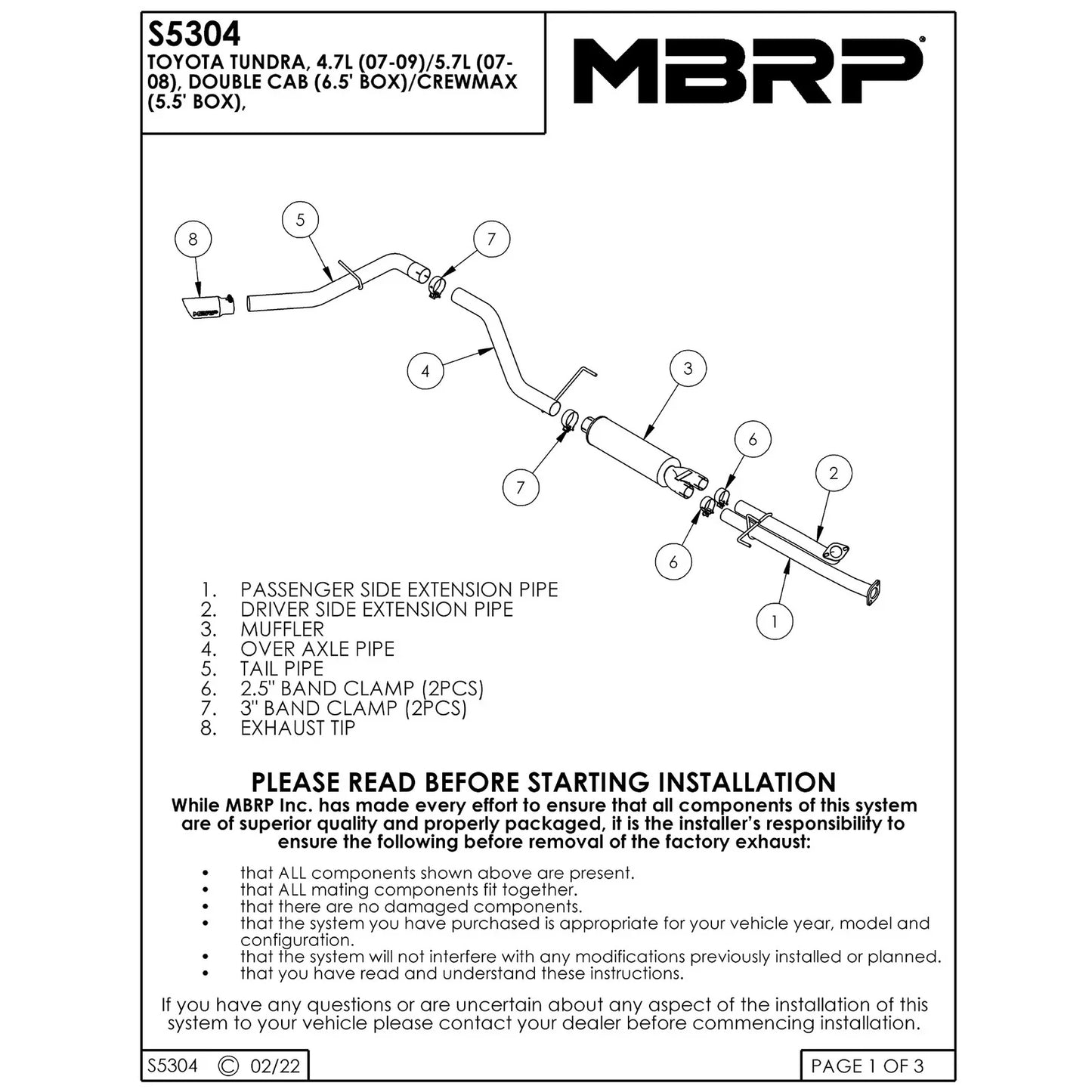 MBRP 2007-2009 Toyota Tundra 4.7/5.7L EC-Std. & SB/CC-SB Cat Back Single Side