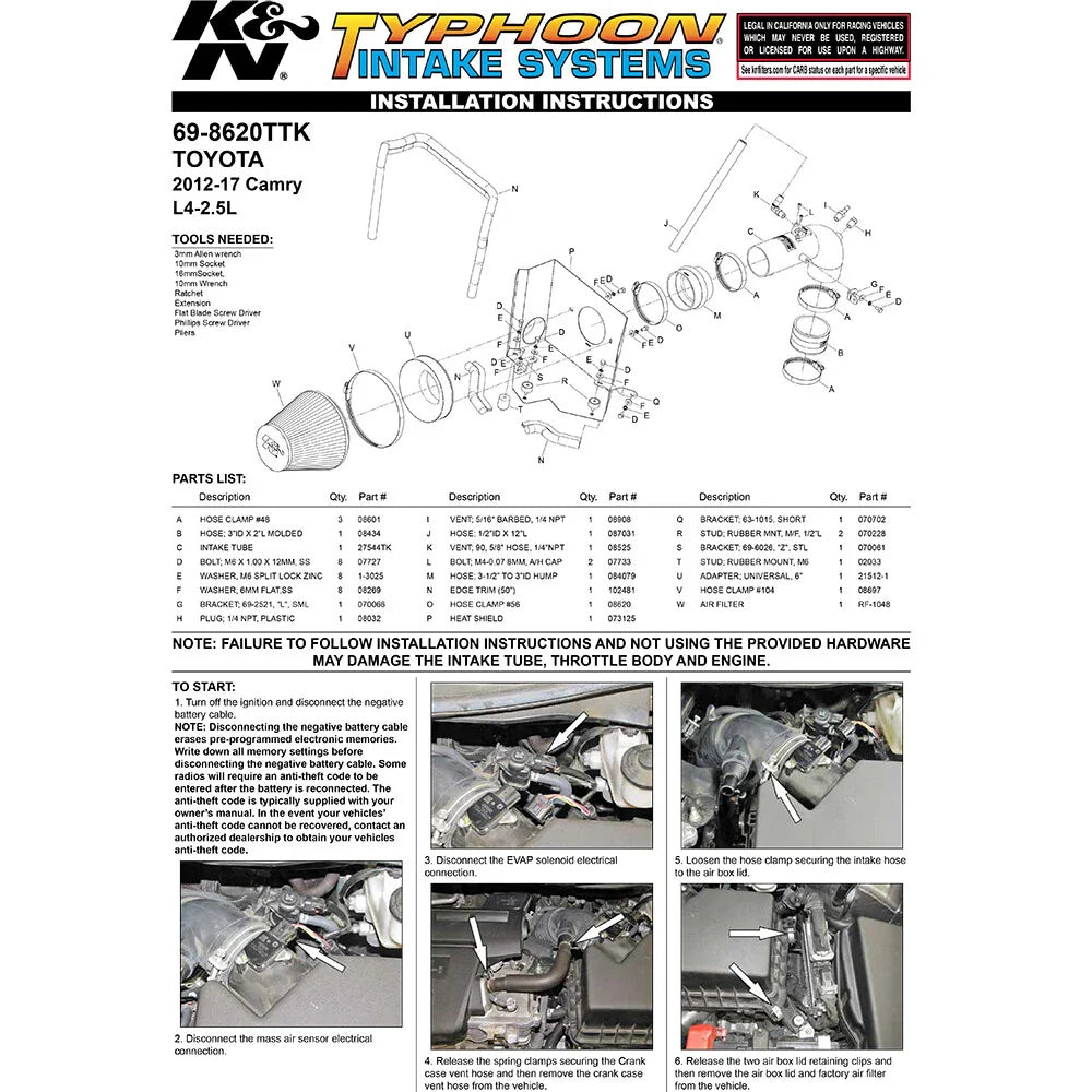 K&N 12-13 Toyota Camry 2.5L Black Typhoon Cold-Air Intake