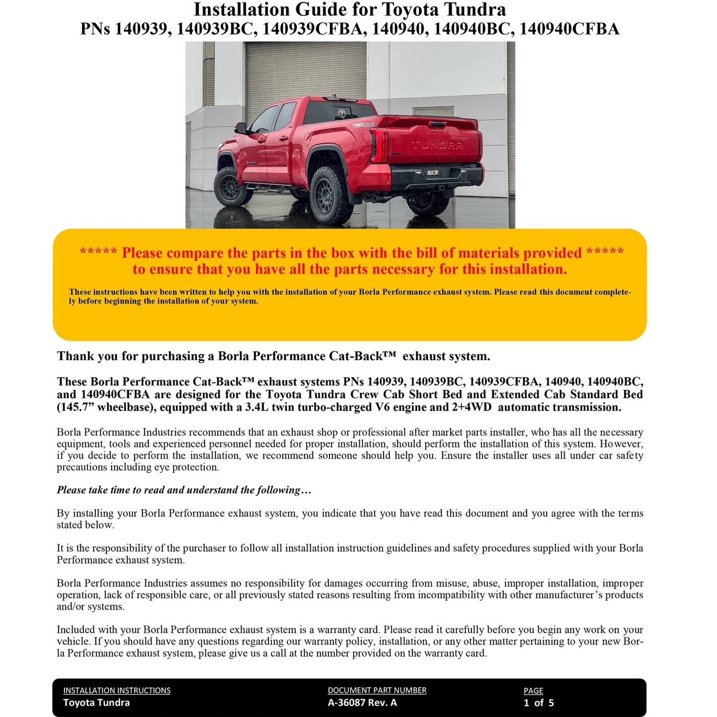 Borla 22-24 Toyota Tundra 3.4L V6 (Inc. Hyb.) Ext. Cab/STD Bed/145.7in WB S-Type Cat-Back - Carbon