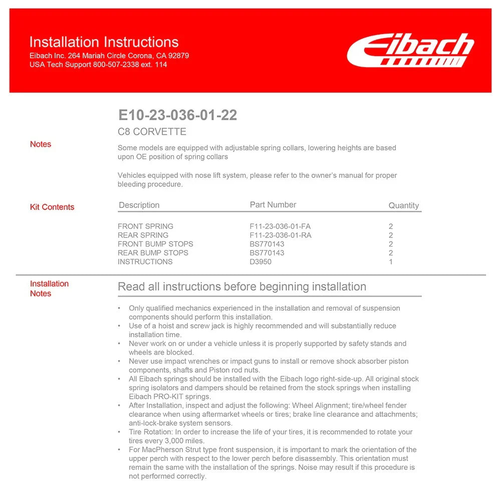 Eibach Pro-Kit for 20-21 Chevy Corvette C8 6.2L V8