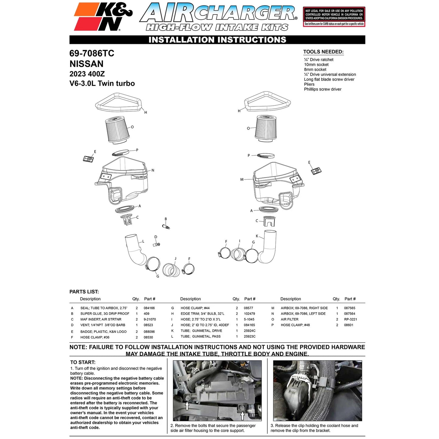 K&N 2023+ Nissan Z 3.0L V6 69 Series Typhoon Cold Air Intakes
