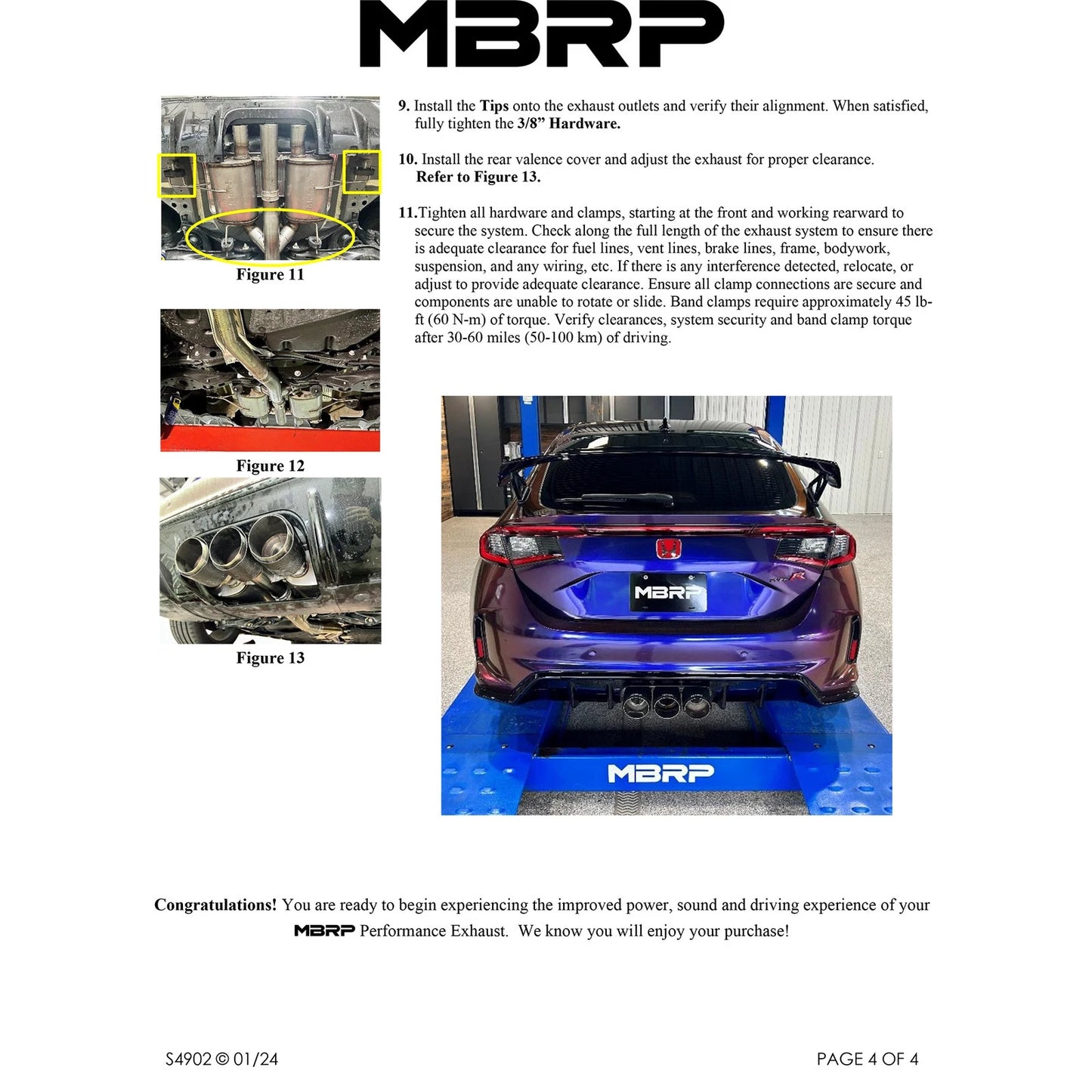 MBRP 23-24 Honda Civic Type R 2.0L T304 SS 3in Cat-Back Exhaust Triple Center Outlet w/ Burnt Tips
