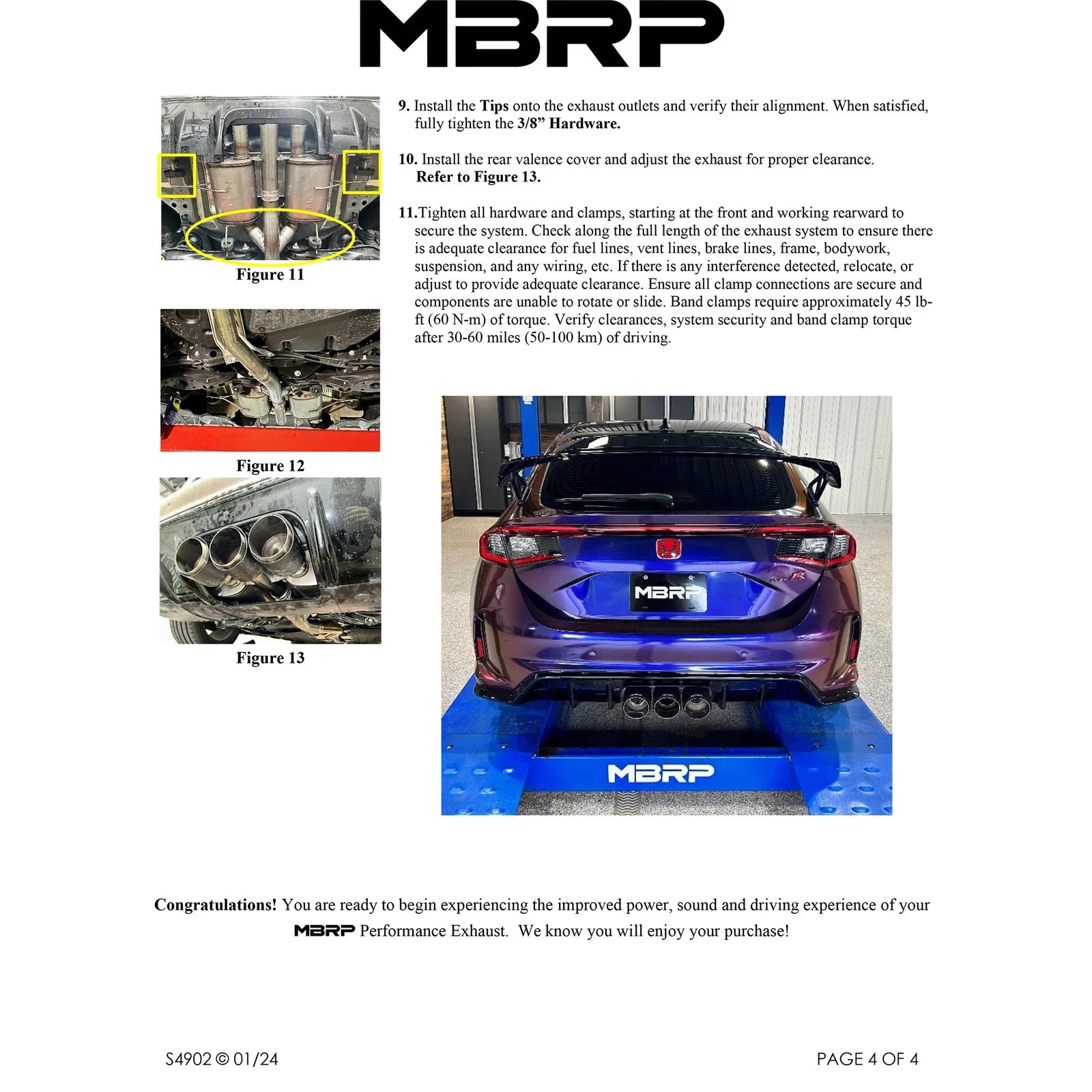 MBRP 23-24 Honda Civic Type R 2.0L T304 SS 3in Cat-Back Exhaust Triple Center Outlet w/ Burnt Tips
