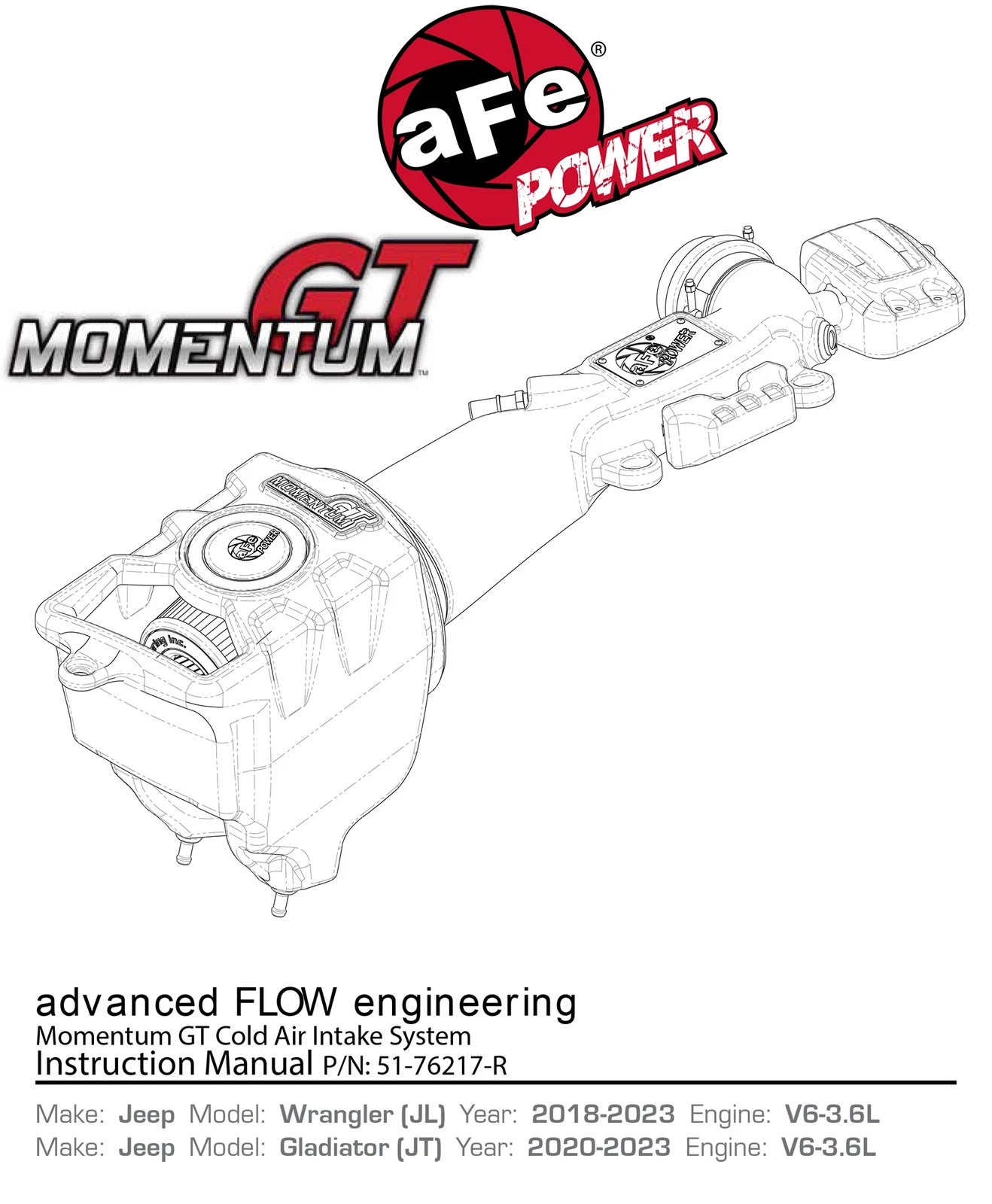 aFe Momentum GT Pro DRY S Cold Air Intake System 2018+ Jeep Wrangler (JL) V6 3.6L (Red Edition)