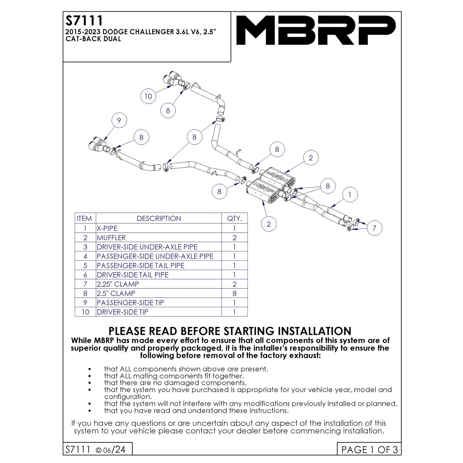 MBRP 15-21 Dodge Challenger 3.6L Aluminized Catback Exhaust