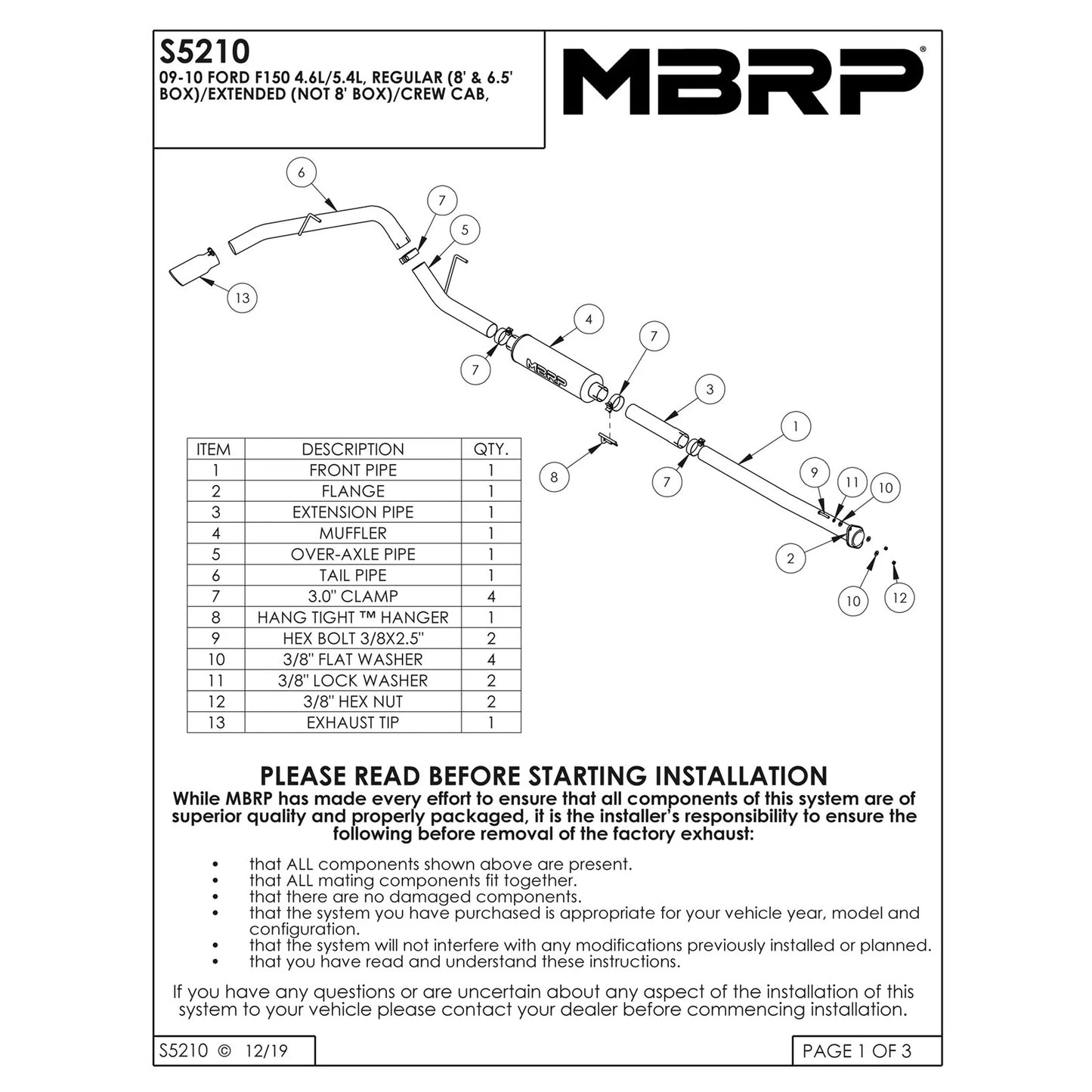 MBRP 2009 Ford F-150 EC-not 8 bed/CC-all beds Cat Back Single Side