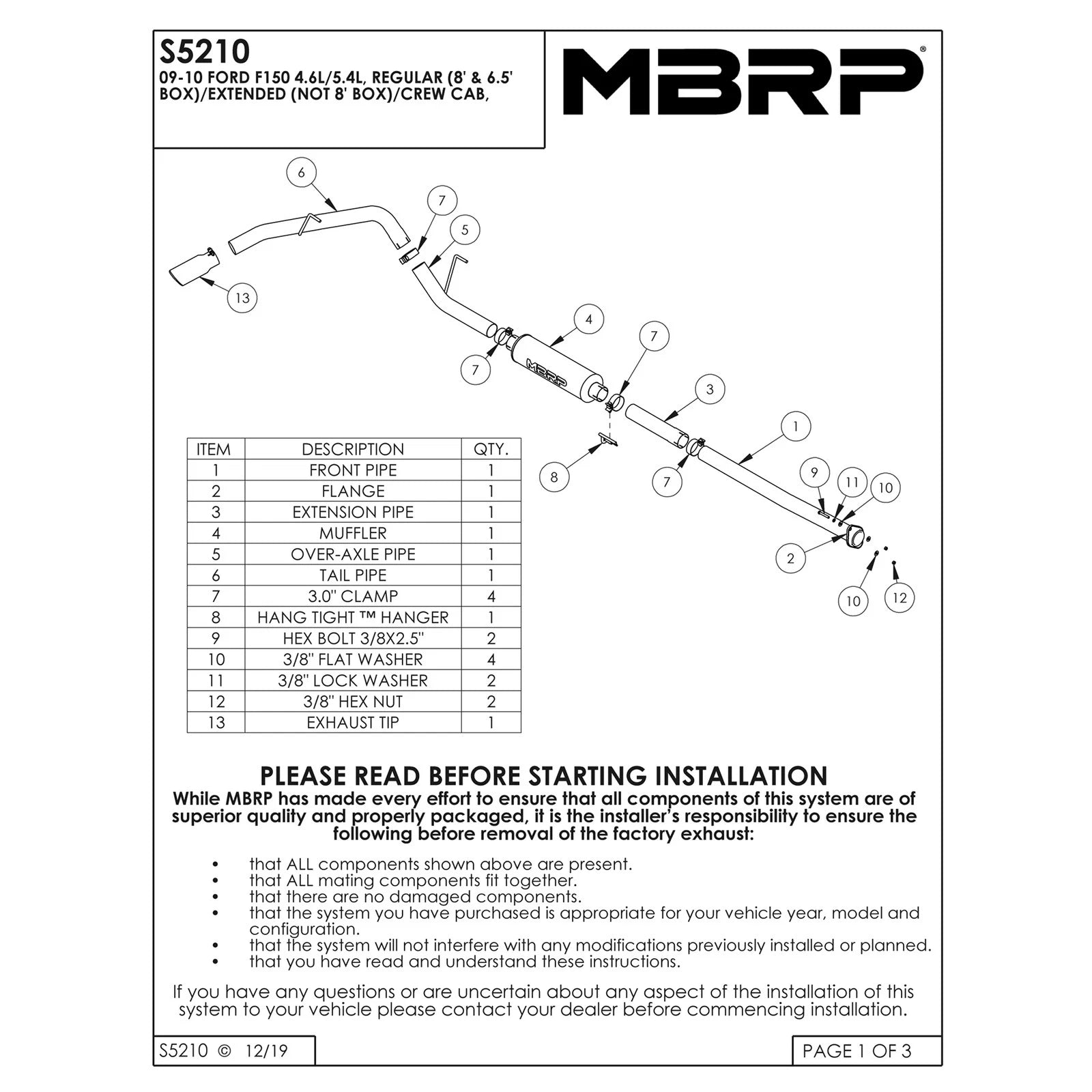 MBRP 2009 Ford F-150 EC-not 8 bed/CC-all beds Cat Back Single Side