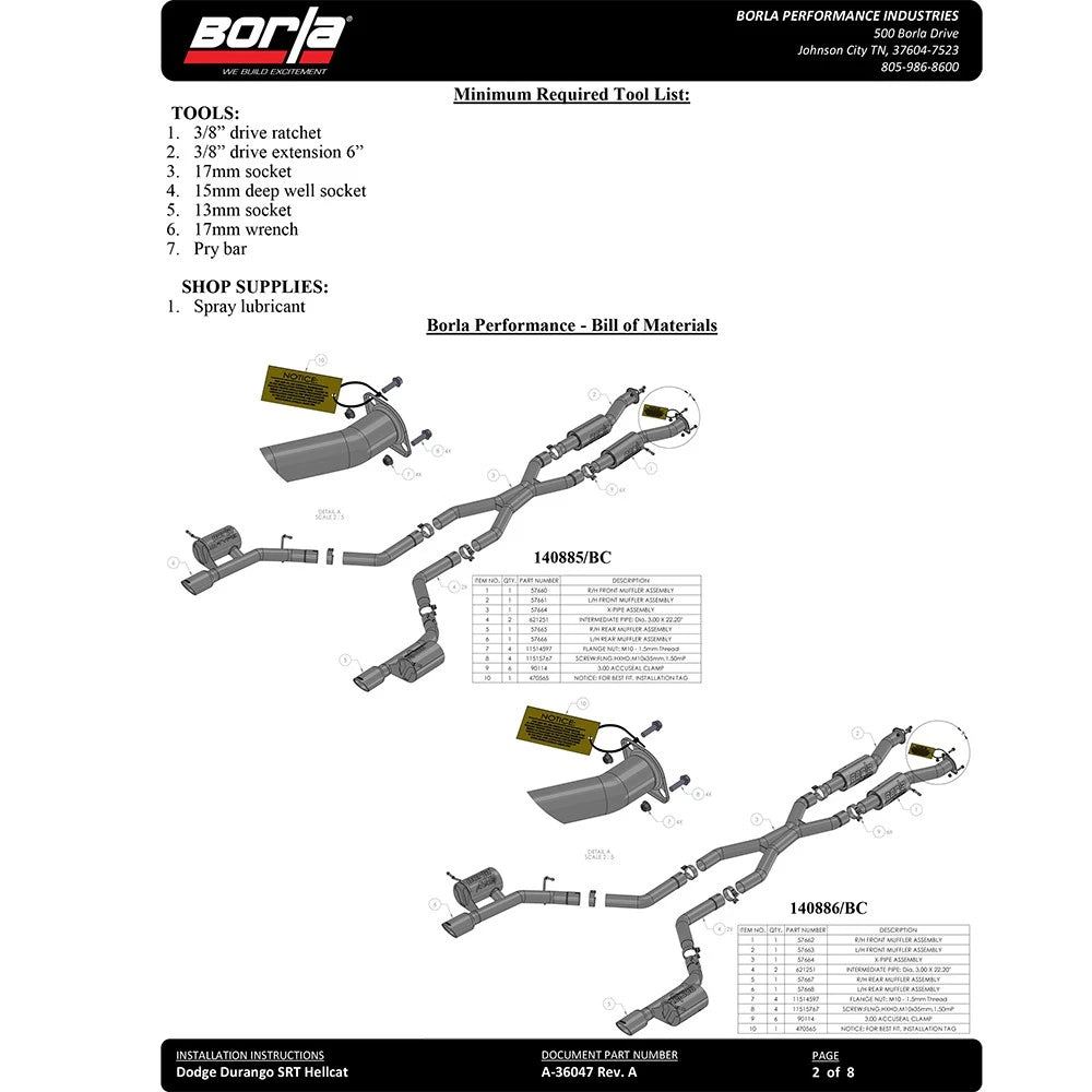 Borla 18-20 Dodge Durango SRT 6.2L V8 2.75in ATAK SS Catback Exhaust w/ BLK Chrome Tips
