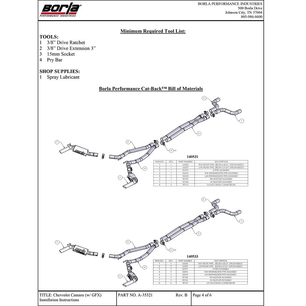 Borla 10-13 Chevy Camaro SS 6.2L V8 ATAK Catback Exhaust Incl. X Pipe works w/GFX Package