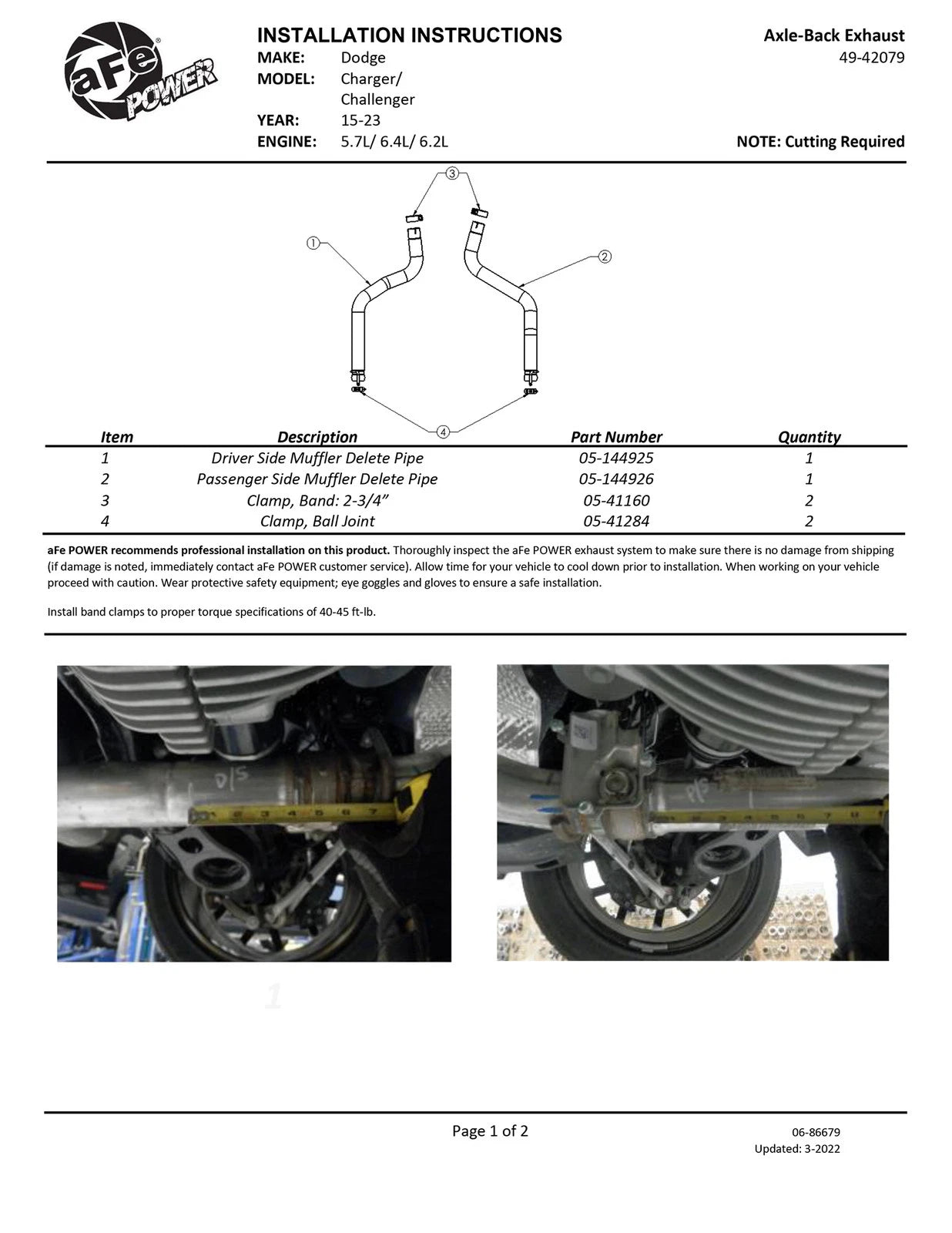aFe MACHForce-XP Exhausts 409-SS Axle-Back Exh w/ Pol Tip 15-20 Dodge Challenger Hellcat V8-5.7L(sc)