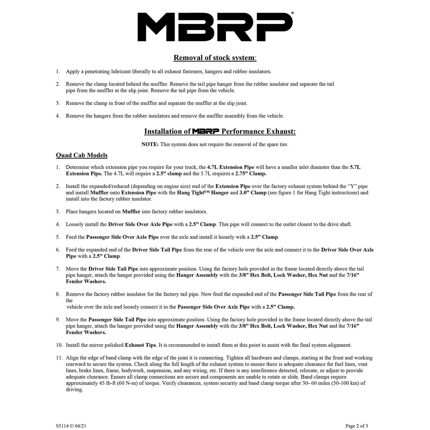 MBRP 2004-2005 Dodge Ram Hemi 1500 5.7L SC/CC-SB Cat Back Dual Split Side