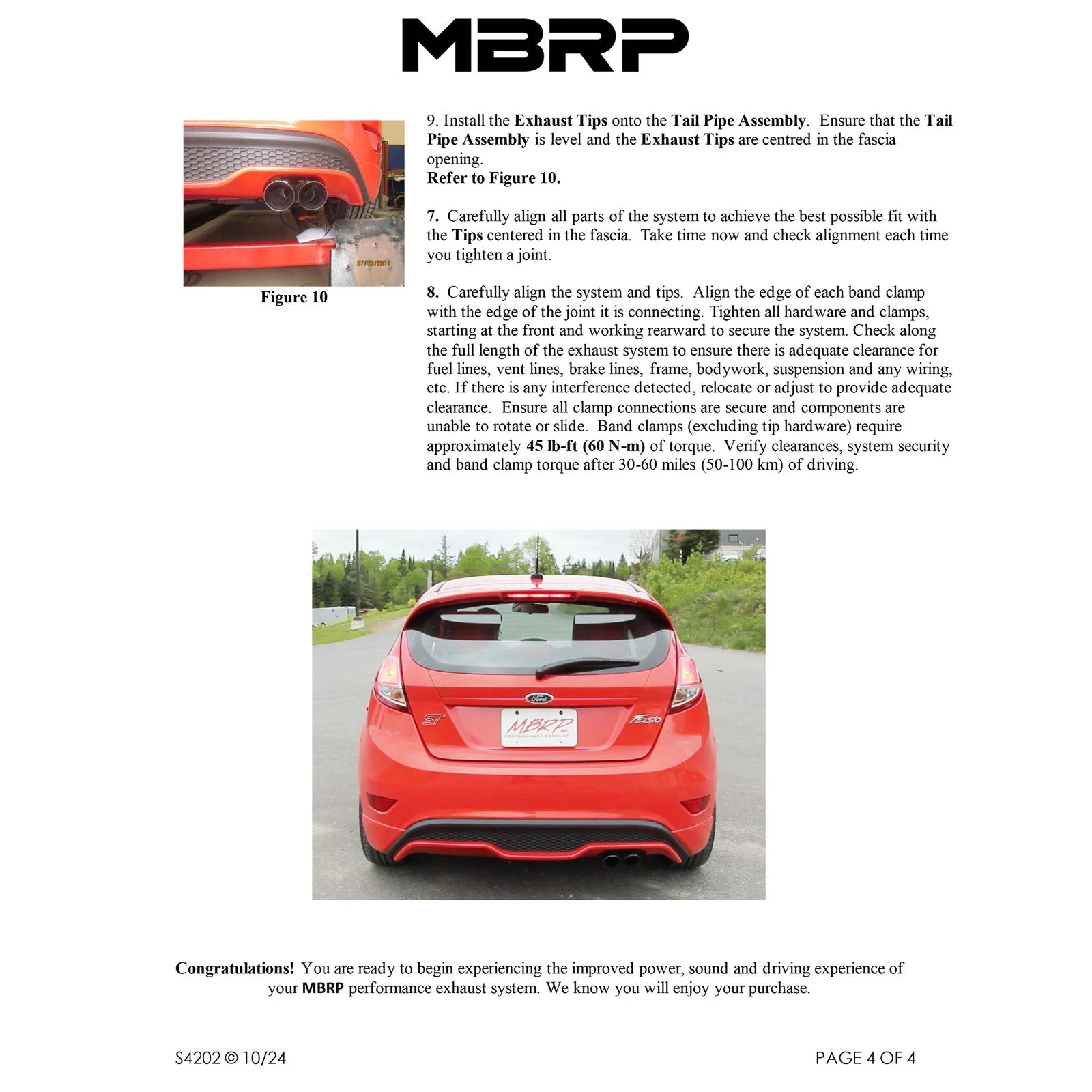 MBRP 14-19 Ford Fiesta ST 1.6L EcoBoost 3in Dual Outlet Alum Cat Back