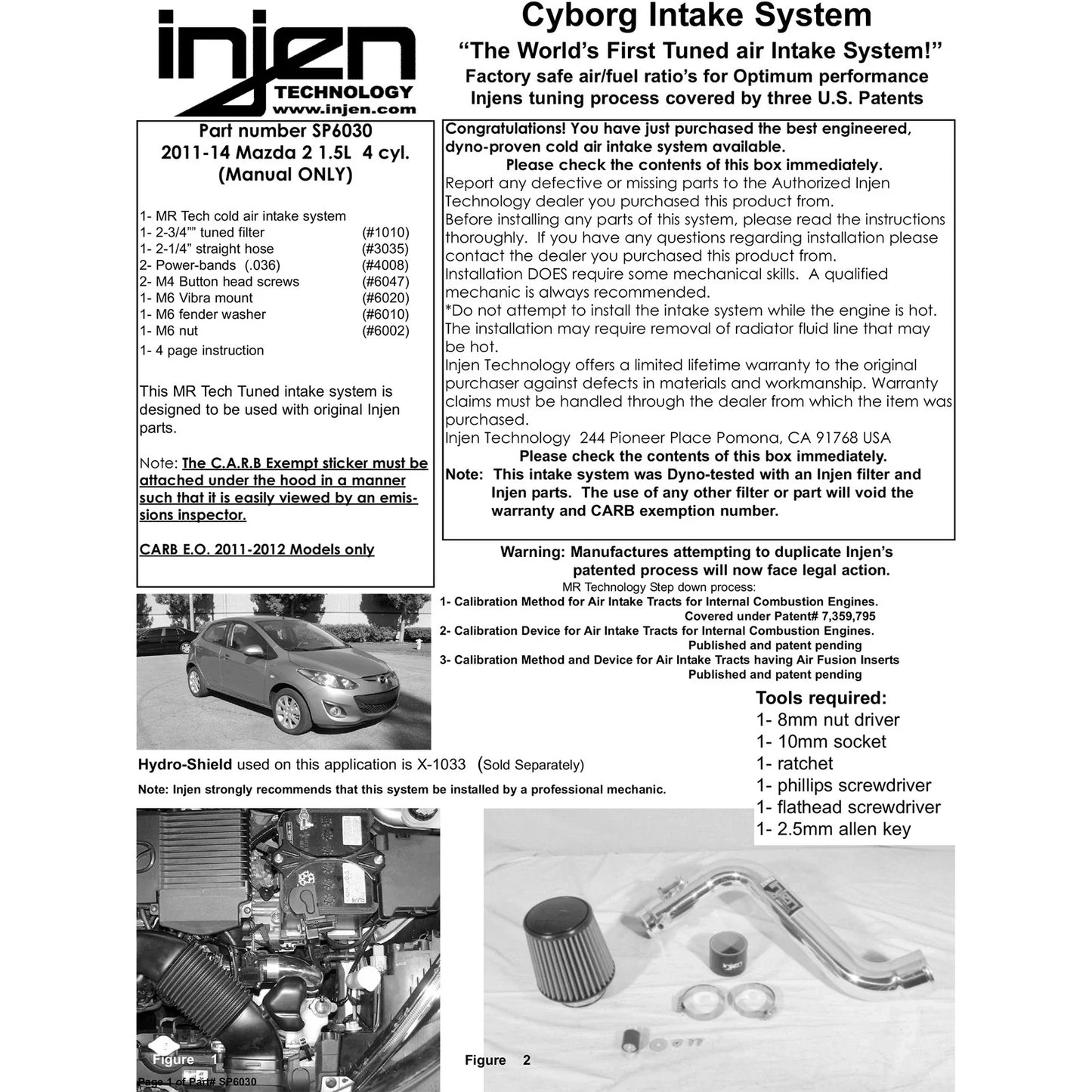 Injen 11 Mazda 2 1.5L 4cyl (manual only) Black Tuned Air Intake System w/ MR Tech & Air Fusion