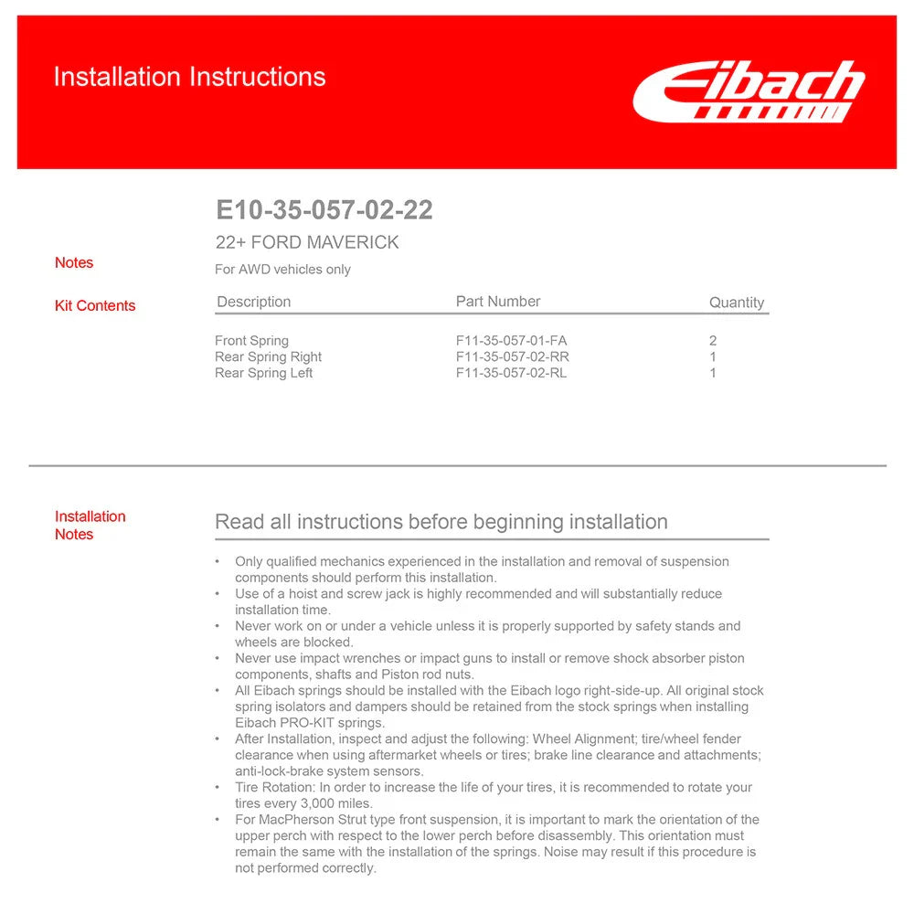 Eibach Pro-Kit for 2022+ Ford Maverick