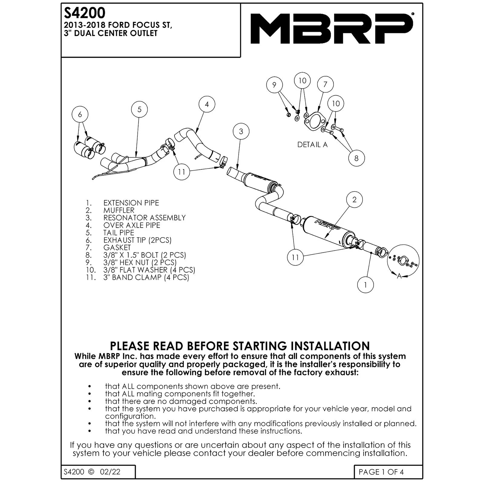 MBRP 13-14 Ford Focus ST 2.0L EcoBoost Dual Center Outlet T304 3in Cat Back