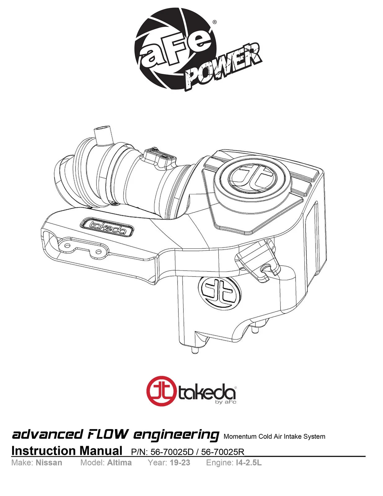 aFe Takeda Momentum Pro 5R Cold Air Intake System 19-20 Nissan Altima L4-2.5L