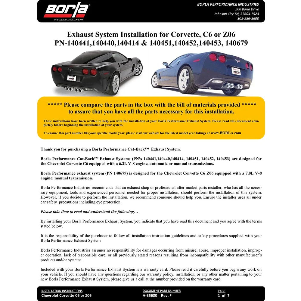 Borla 05-08 Chevrolet Corvette Coupe/Convertible 2dr 6.2L 8cyl AT/MT 6spd ATAK SS Catback Exhaust