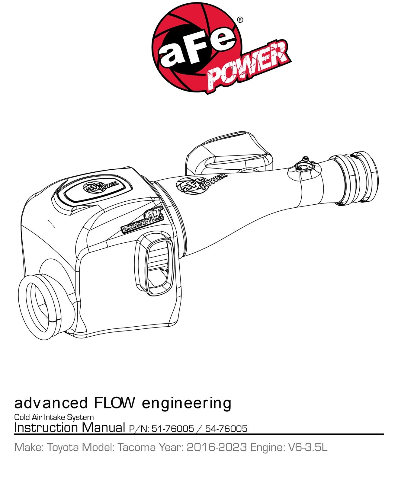 aFe Momentum GT Pro 5R Stage-2 Intake System 2016 Toyota Tacoma V6 3.5L