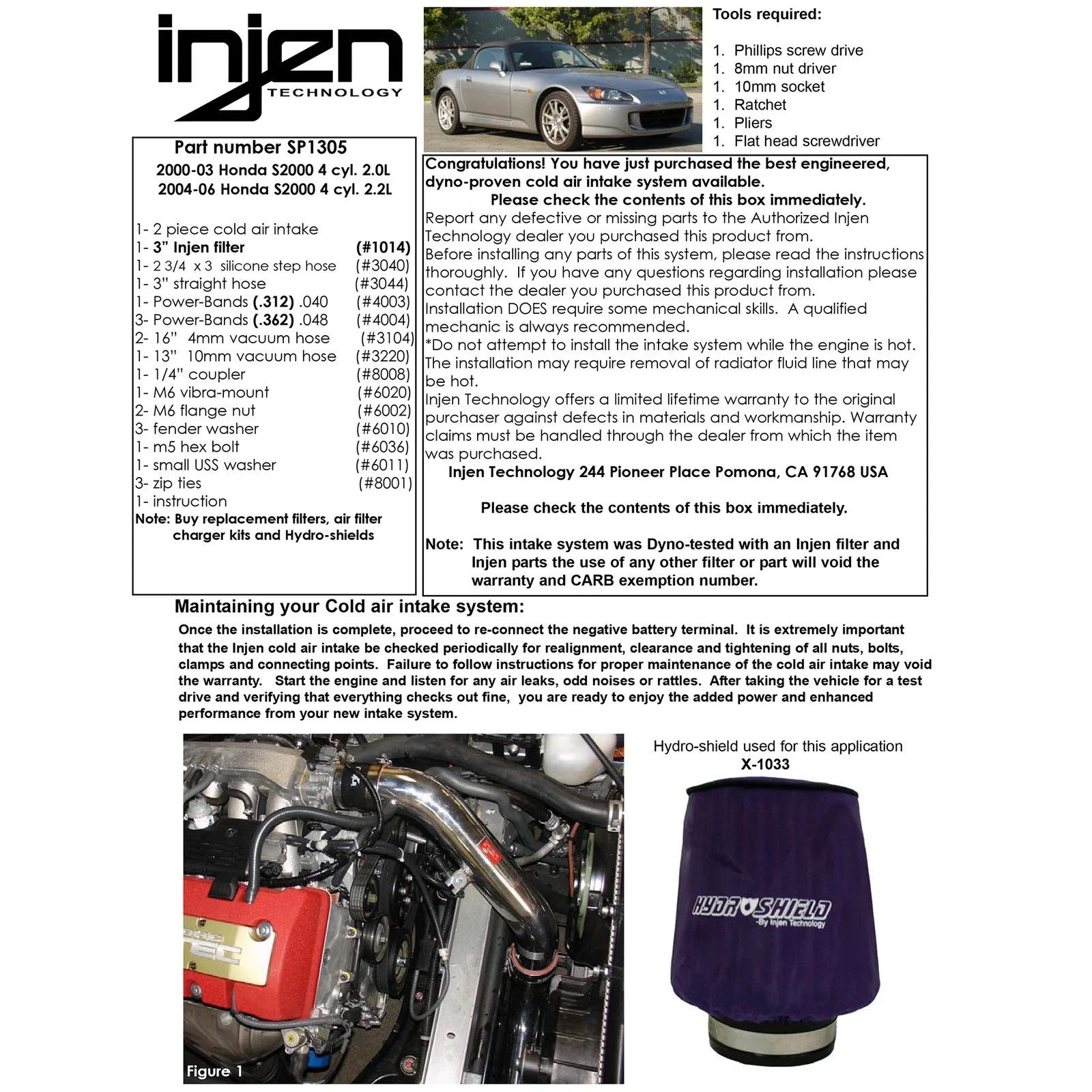 Injen 00-03 S2000 2.0L 04-05 S2000 2.2L Black Cold Air Intake