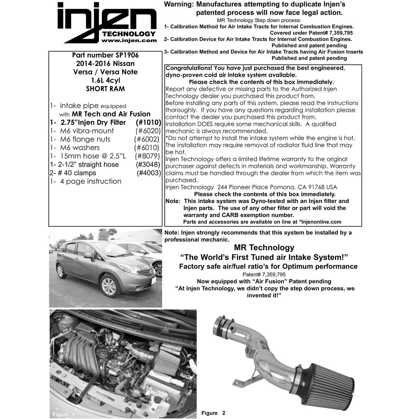 Injen 13-19 Nissan Versa Note 1.6L 4 Cyl. Black Short Ram Intake w/ MR Technology