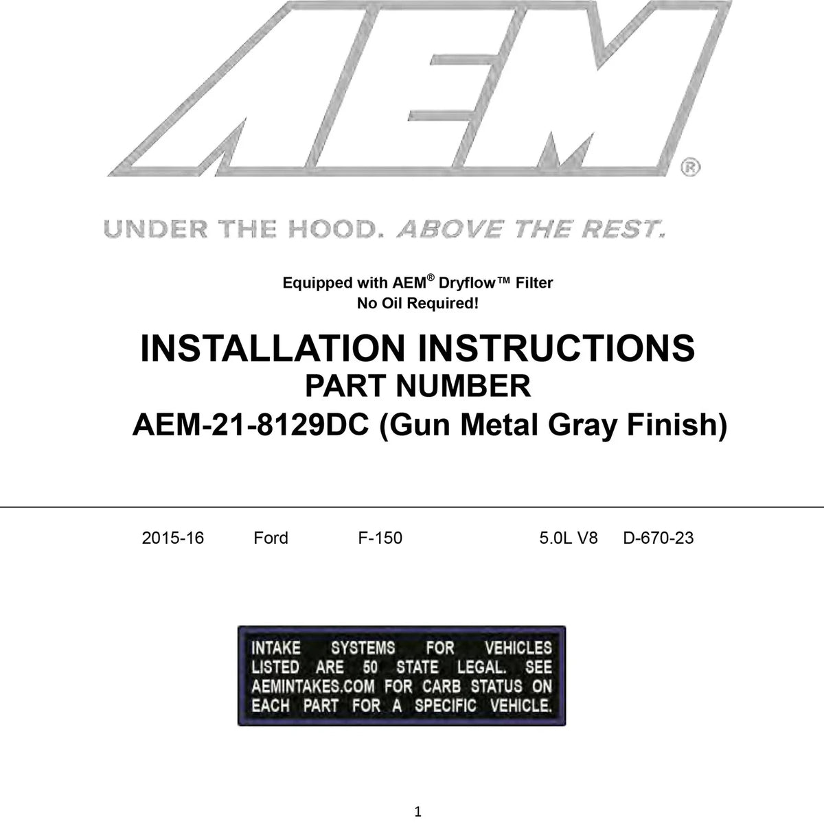 AEM 2015 Ford F-150 5.0L V8 Cold Air Intake System