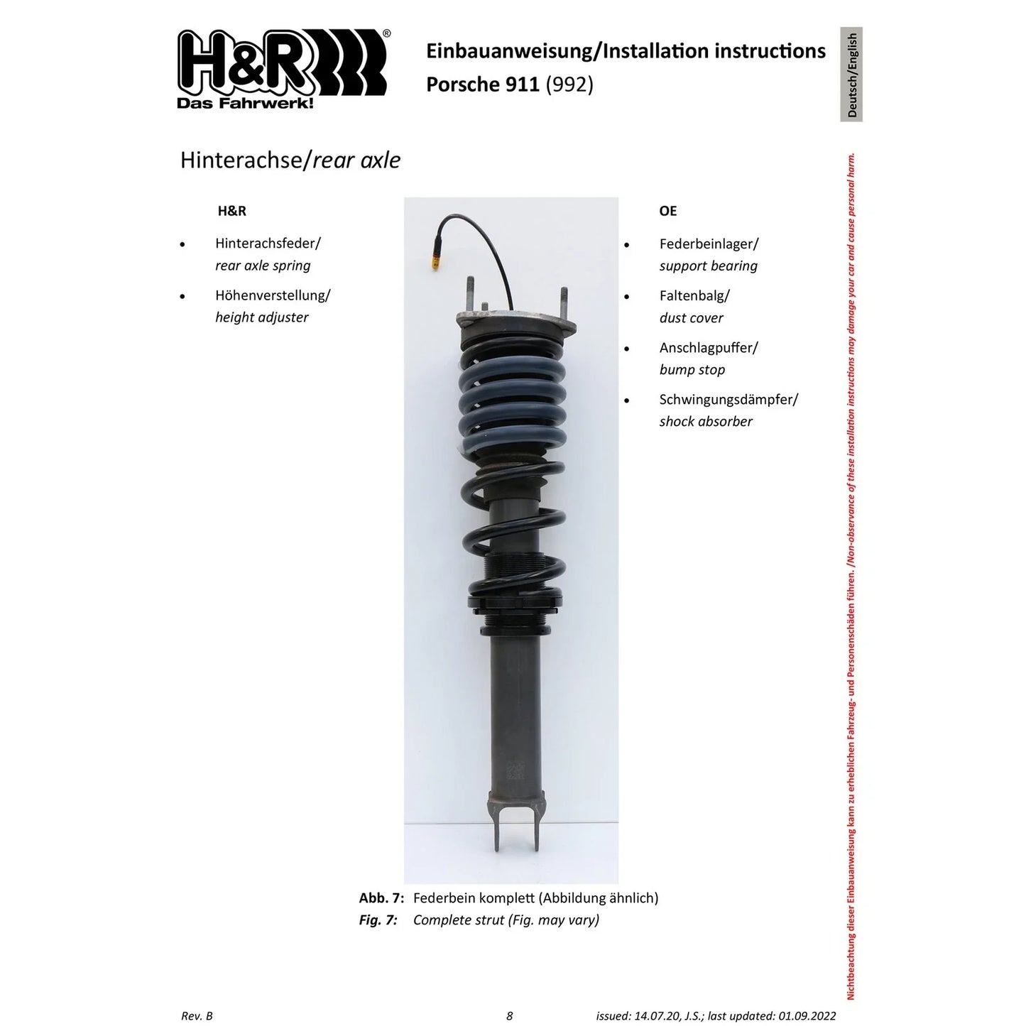 H&R 20-22 Porsche 911/992 Carrera 4/4S Cabrio/4S Coupe (AWD) VTF Adjustable Lowering Springs