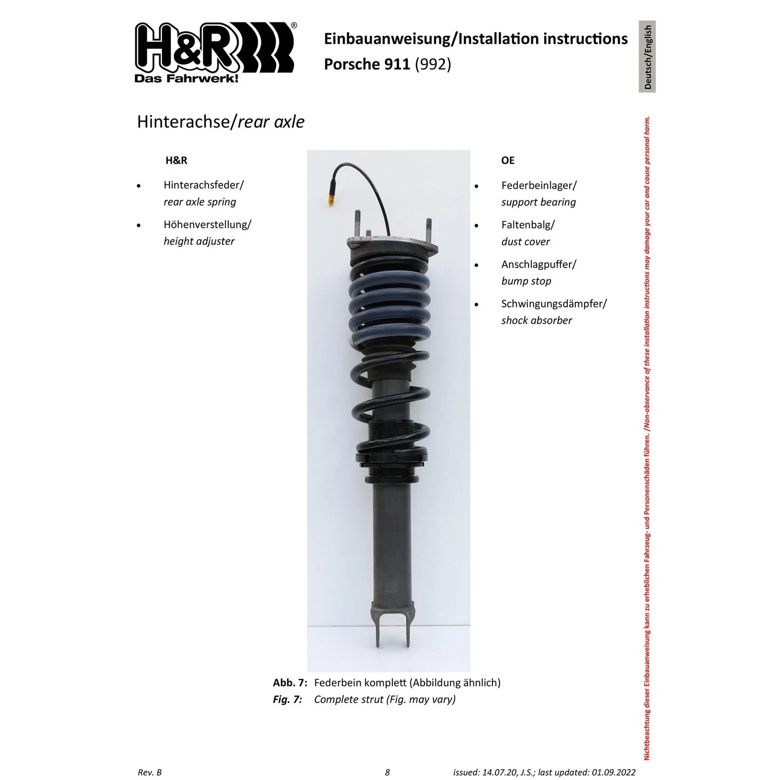 H&R 20-22 Porsche 911/992 Carrera 4/4S Cabrio/4S Coupe (AWD) VTF Adjustable Lowering Springs