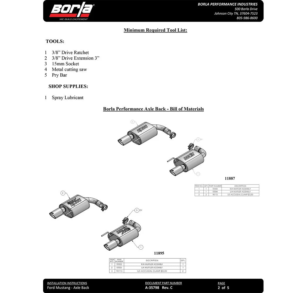 Borla Atak S Rear Section 15-17 Ford Mustang GT 5.0L V8 MT/AT 2.5in pipe 4in tip (Black Chrome)