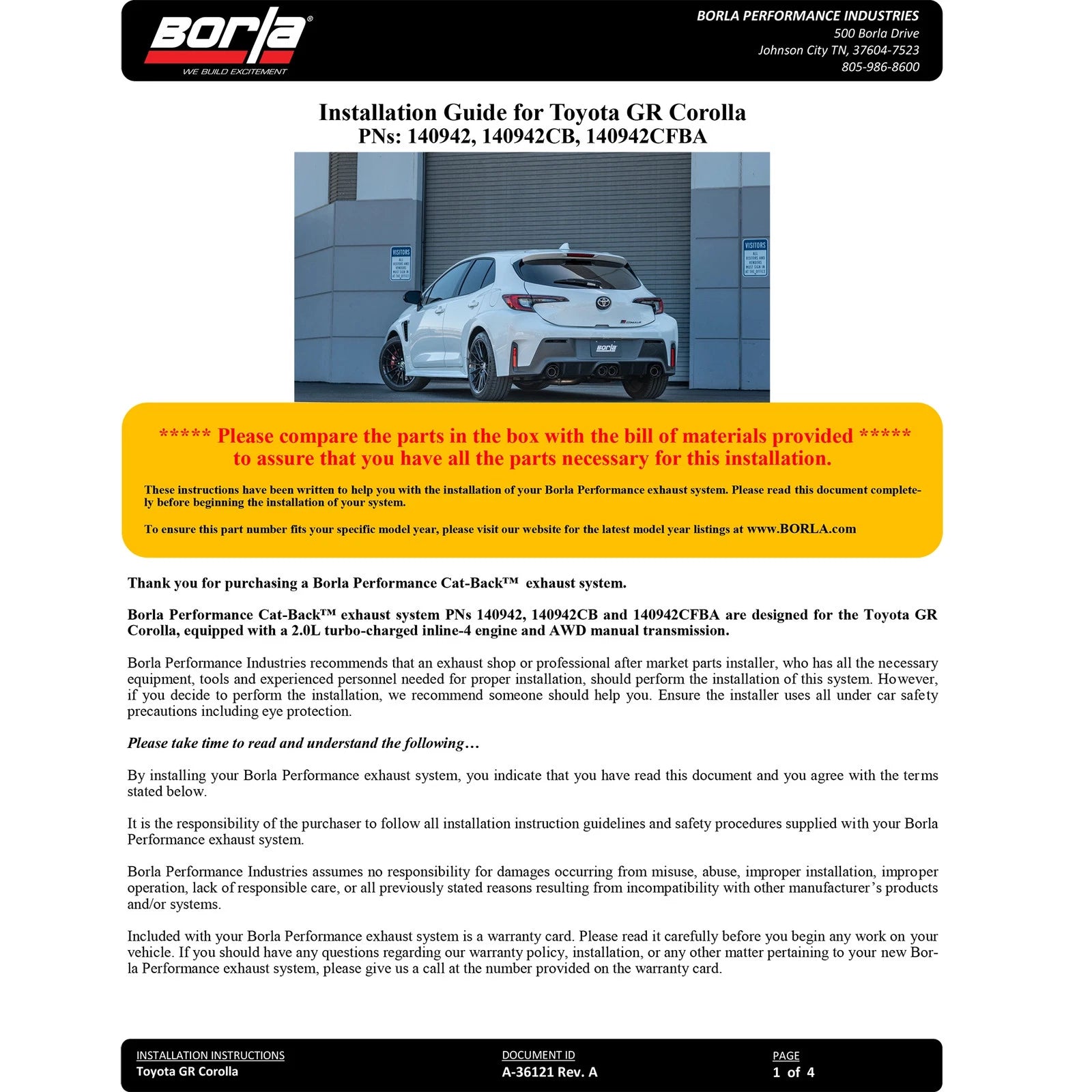Borla 23-24 Toyota GR Corolla ATAK Cat Back System