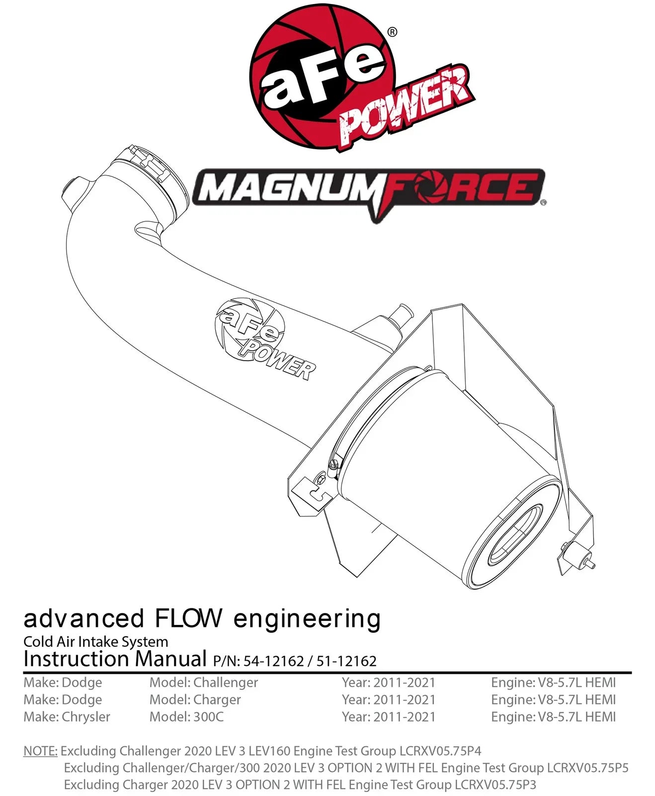 aFe MagnumFORCE Intake Stage-2 Pro DRY S 11-13 Dodge Challenger/Charger/Chrysler 300 V8 5.7L