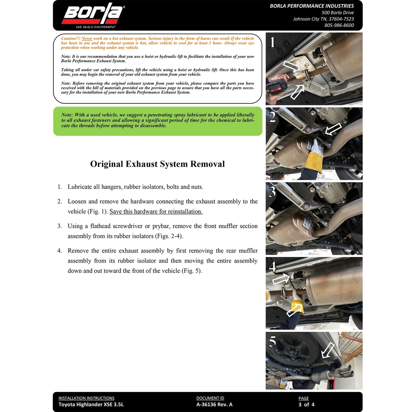Borla 21-22 Toyota Highlander XSE V6 S-Type Axle-Back - Black Chrome