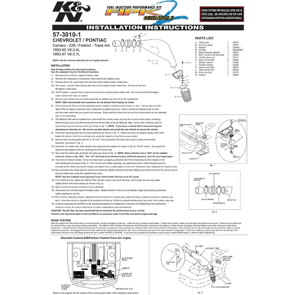 K&N 93-97 Chevy Camaro Performance Intake Kit