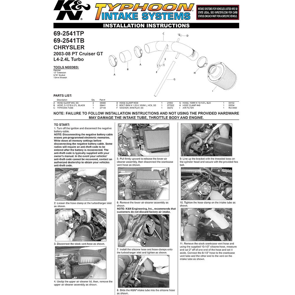 K&N Performance Intake Kit TYPHOON; CHRYSLER PT-CRUISER GT, 2003; BLUE