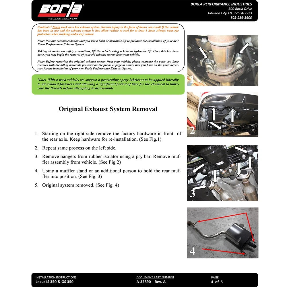 Borla 14-16 Lexus GS350 3.L AT S-type Exhaust (rear section only)