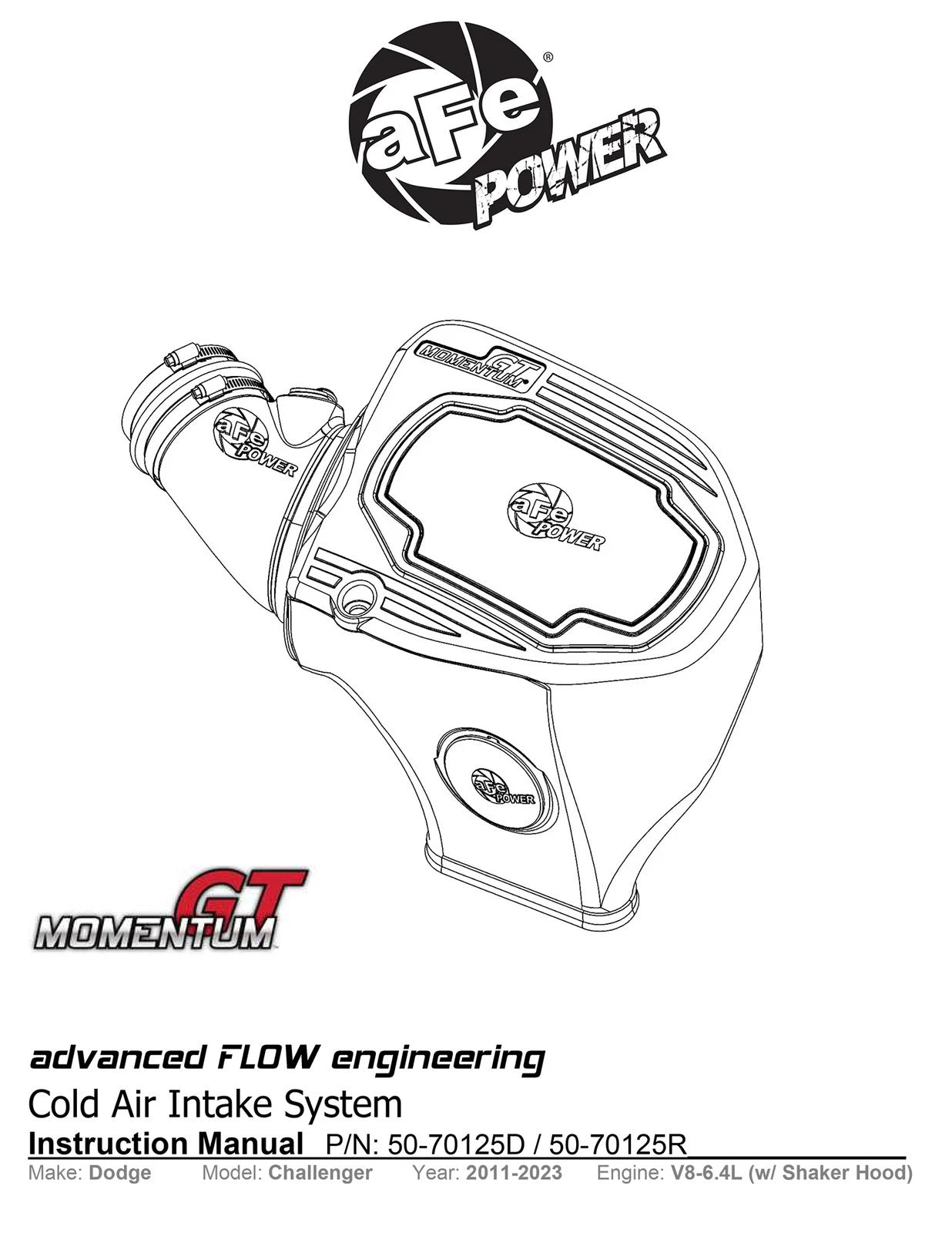 aFe 11-23 Dodge Challenger Momentum GT Cold Air Intake System w/ Pro DRY S Filter