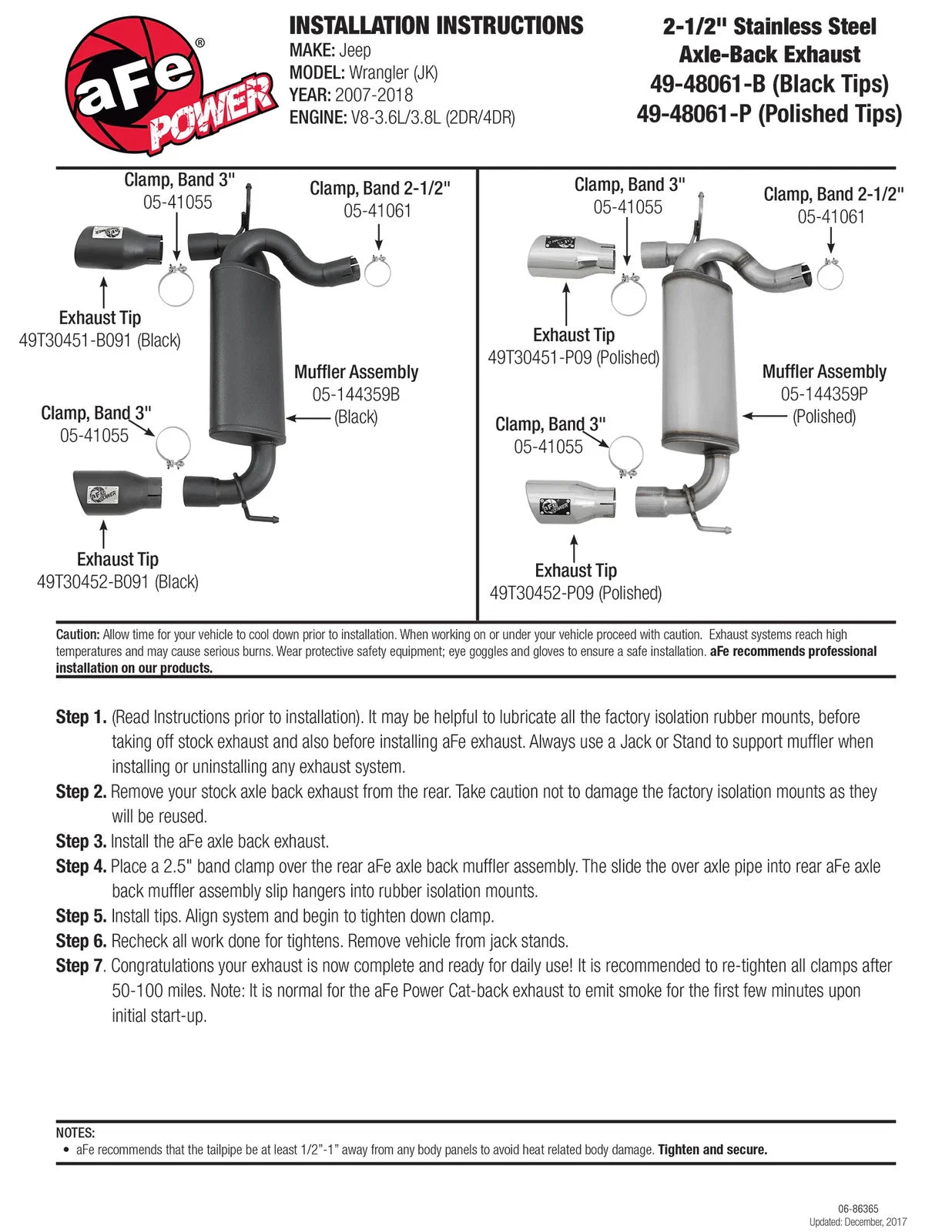 aFe Rebel Series 2.5in 409 SS Axle-Back Exhaust w/Polished Tips 07+ Jeep Wrangler (JK) V6 3.6L/3.8L