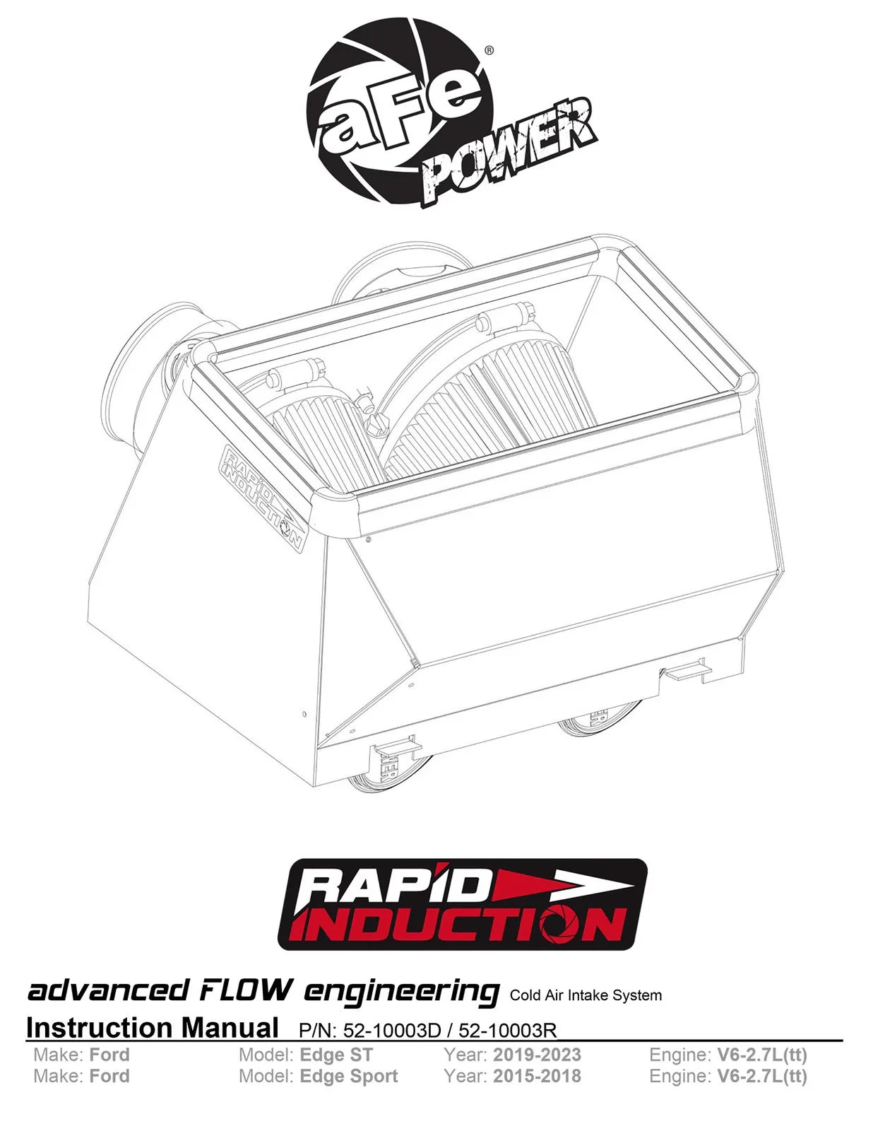 aFe Rapid Induction Cold Air Intake System w/Pro 5R Filter 19-20 Ford Edge V6 2.7L (tt)