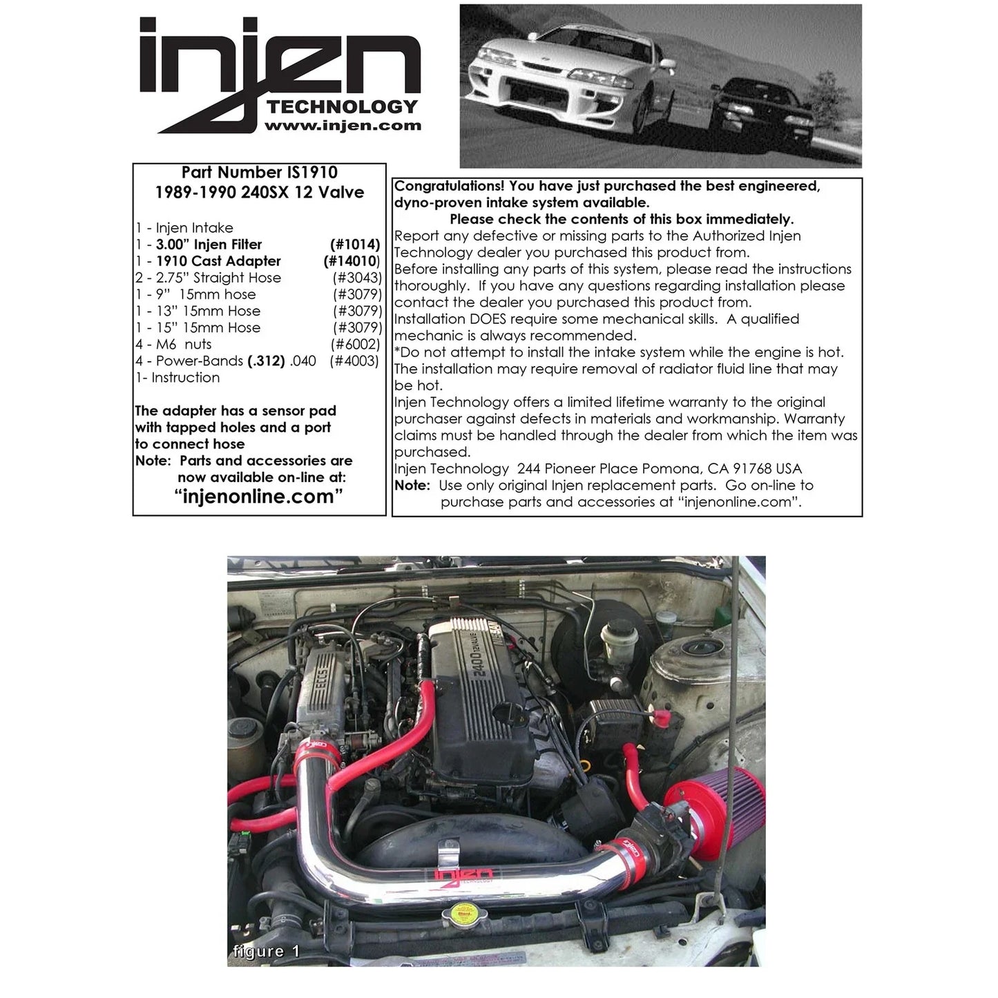 Injen 89-90 Nissan 240SX L4 2.4L Black IS Short Ram Cold Air Intake