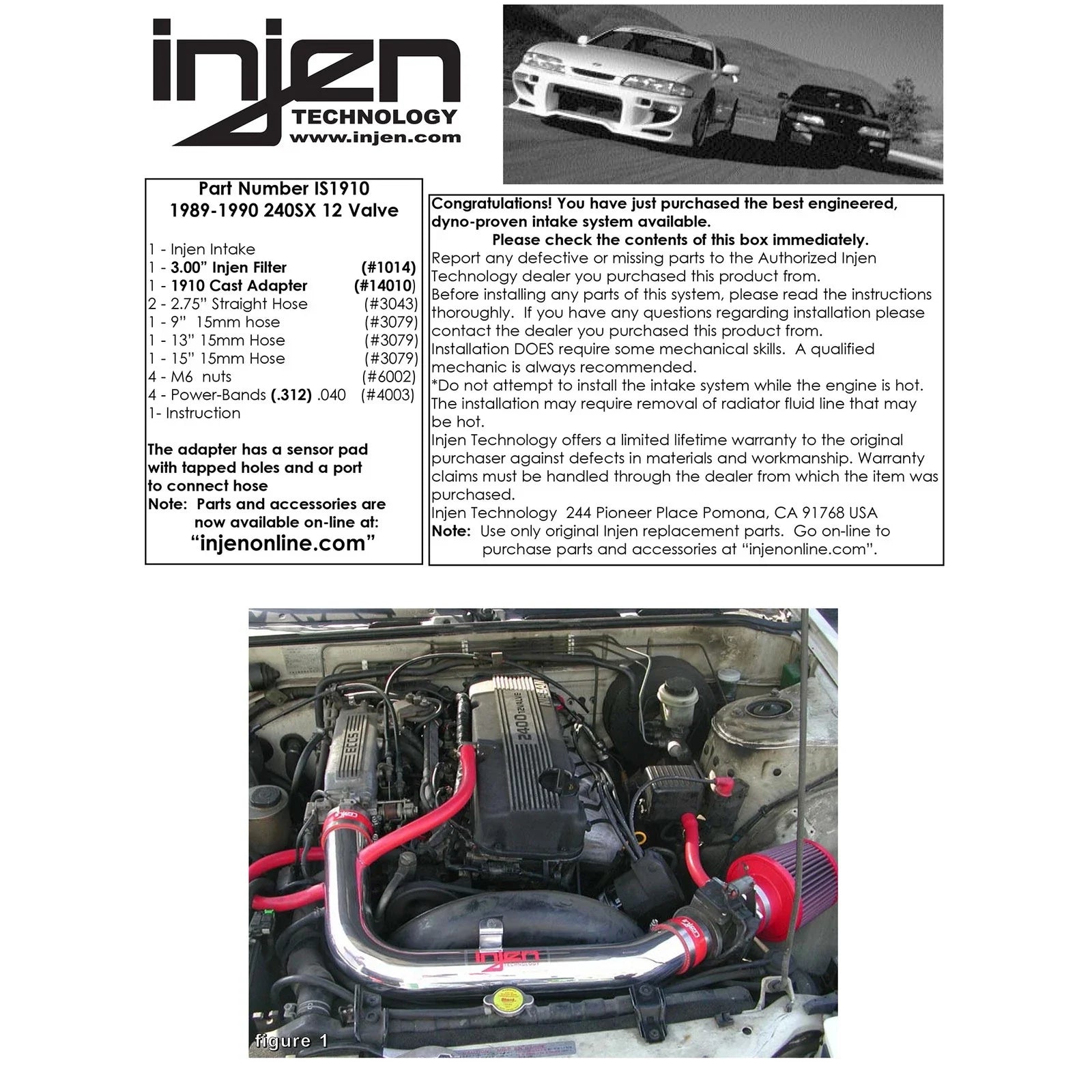 Injen 89-90 Nissan 240SX L4 2.4L Black IS Short Ram Cold Air Intake