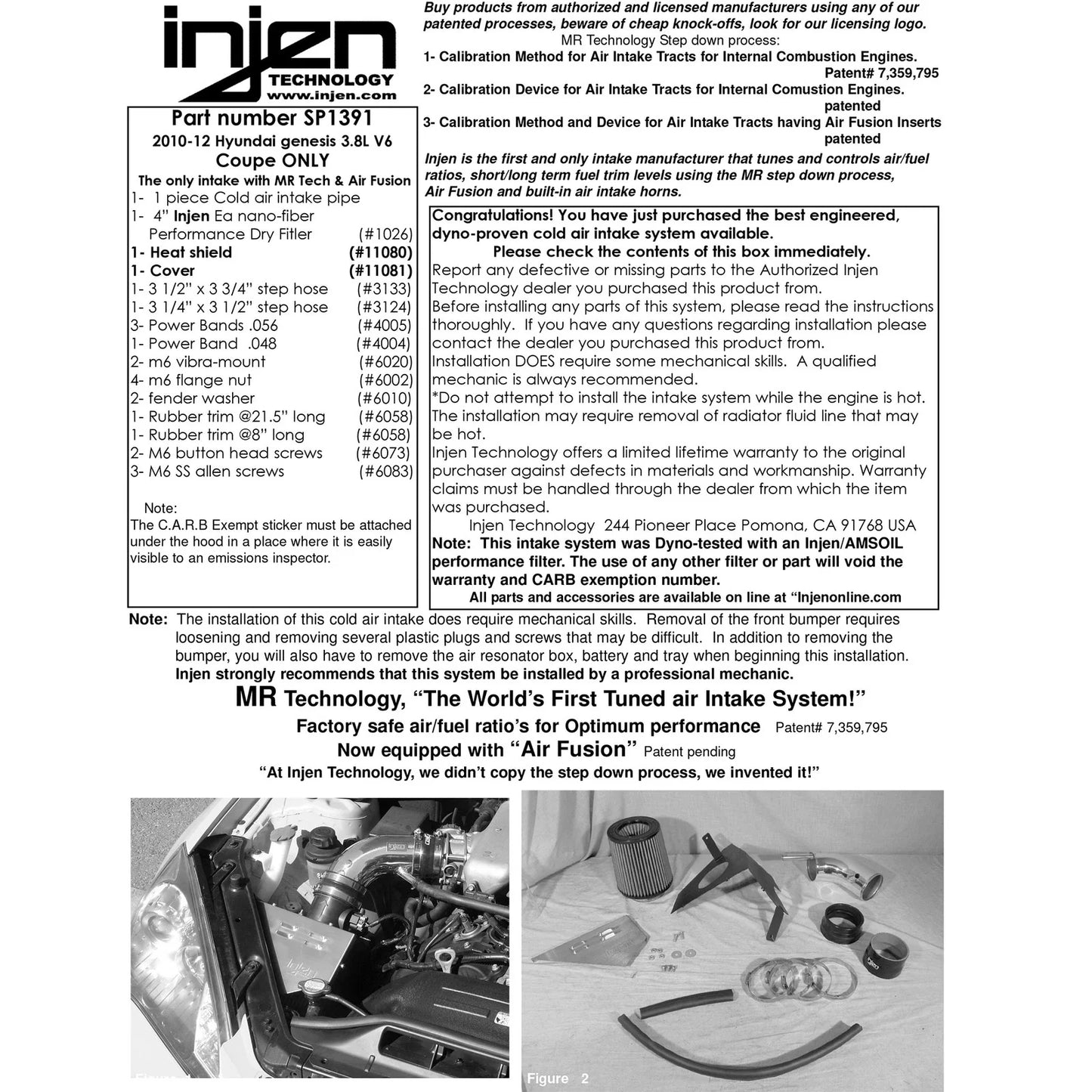 Injen 10 Hyundai Genesis Coupe  V6 Black Short Ram Intake