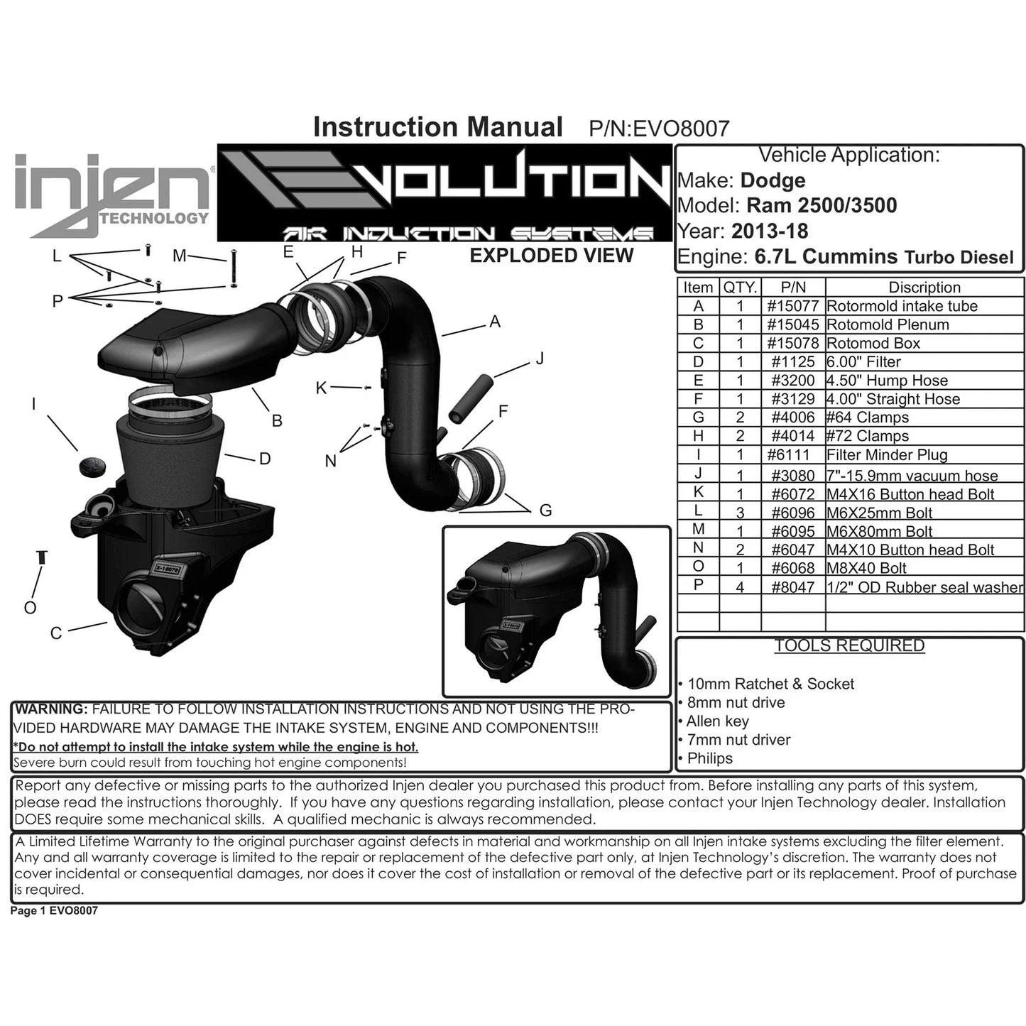 Injen 13-18 RAM Trucks L6-6.7L Turbo Diesel Evolution Cold Air Intake (w/ Oiled Filter)