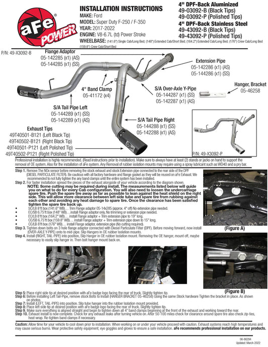 aFe ATLAS 4in DPF-Back Alum Steel Exhaust System w/Black Tip 2017 Ford Diesel Trucks V8-6.7L (td)