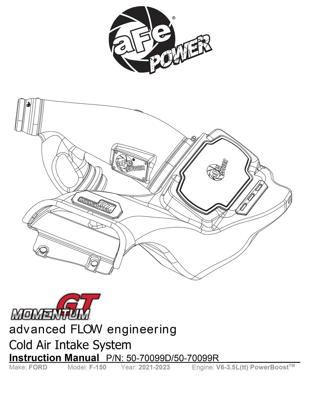aFe Momentum GT Pro 5R Cold Air Intake System 2021-2022 Ford F-150 V6-3.5L (tt) PowerBoost