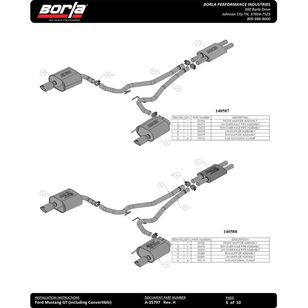 Borla Atak S Cat-Back 15-17 Ford Mustang GT 5.0L V8 MT/AT 2.5in pipe 4in tip (Black Chrome)